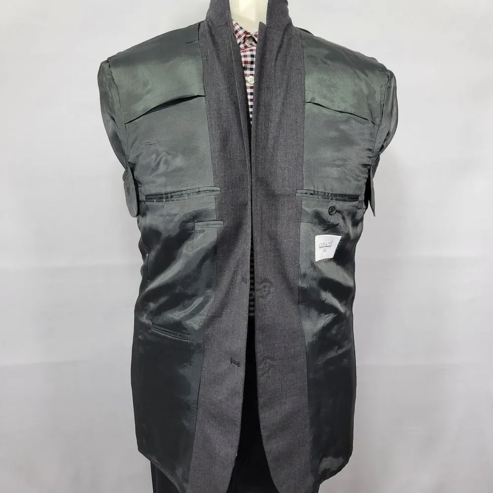 Joseph Feiss Trio Mens Sport Coat Blazer Two Button Charcoal Gray Twill Wool 42L